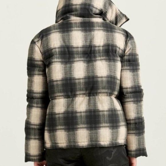 Boundless North Perfect Plaid Puffer Jacket Black Tan S NWT - Picture 3 of 15